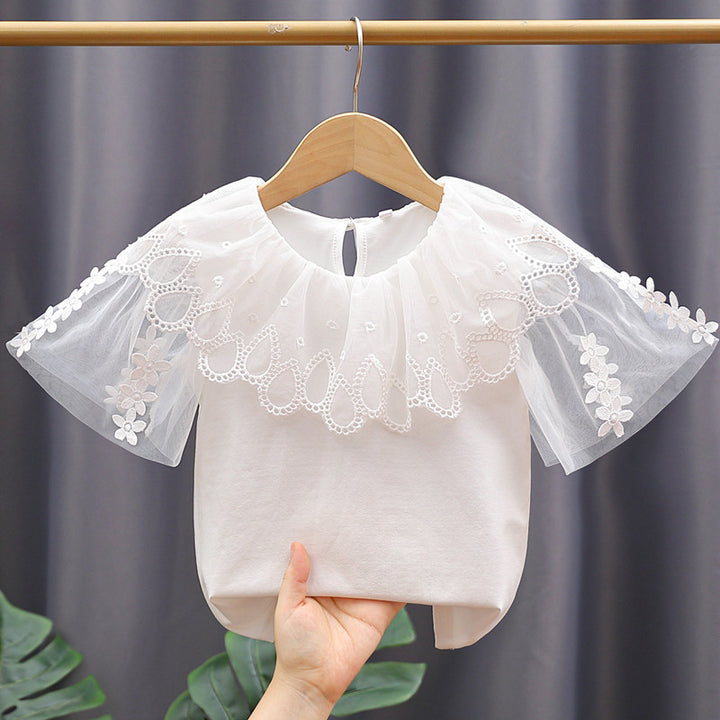 Mädchen Bluse mit Blumenstickerei und Tüllärmeln Echo Archiv