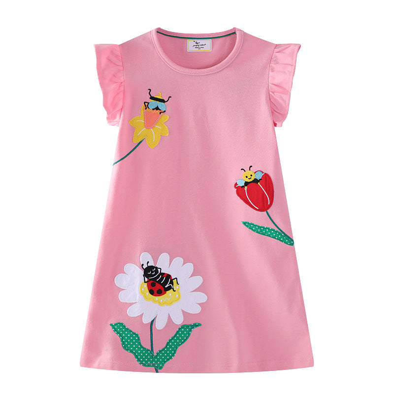 Mädchen Baumwollkleid mit fröhlichem Blumen- und Insektenmotiv Echo Archiv