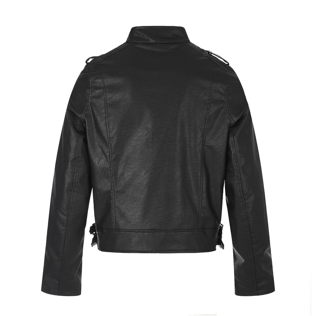 Herren Biker‑Lederjacke im Military‑Style mit Nieten, Stehkragen und Taillengürtel Echoarchiv