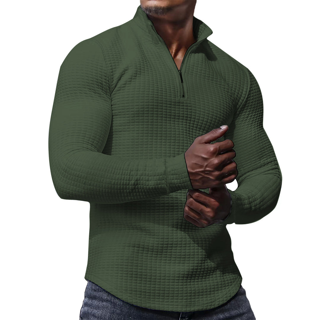 Herren Waffelstrick-Langarmshirt mit kurzem Reißverschluss Echoarchiv