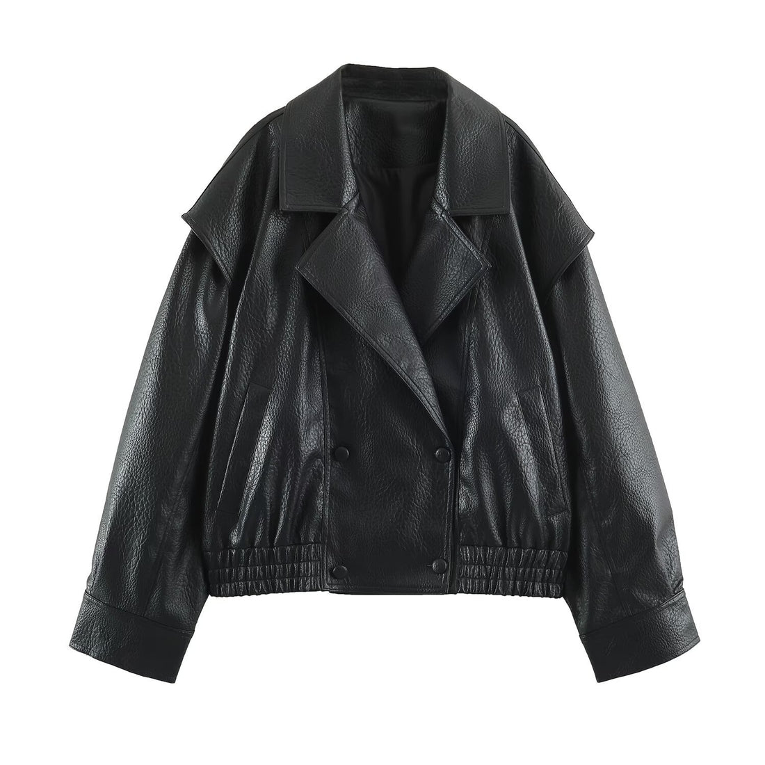 Damen Oversize Kunstlederjacke mit Doppelreihe, weitem Revers und elastischem Saum Echoarchiv