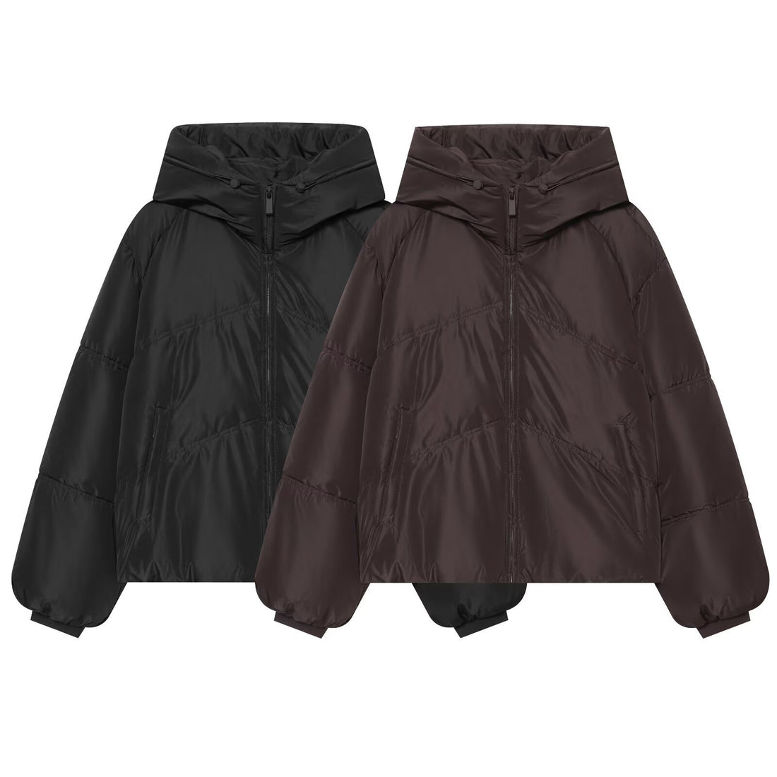 Damen Kurz geschnittene wattierte Oversize‑Steppjacke mit hohem Stehkragen und Kapuze Echoarchiv