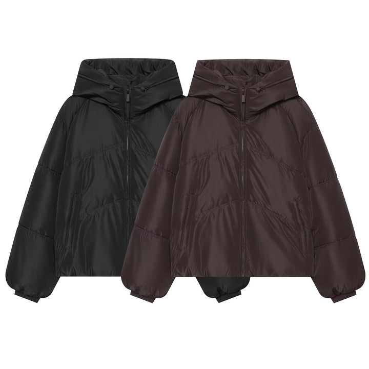 Damen Kurz geschnittene wattierte Oversize‑Steppjacke mit hohem Stehkragen und Kapuze Echoarchiv