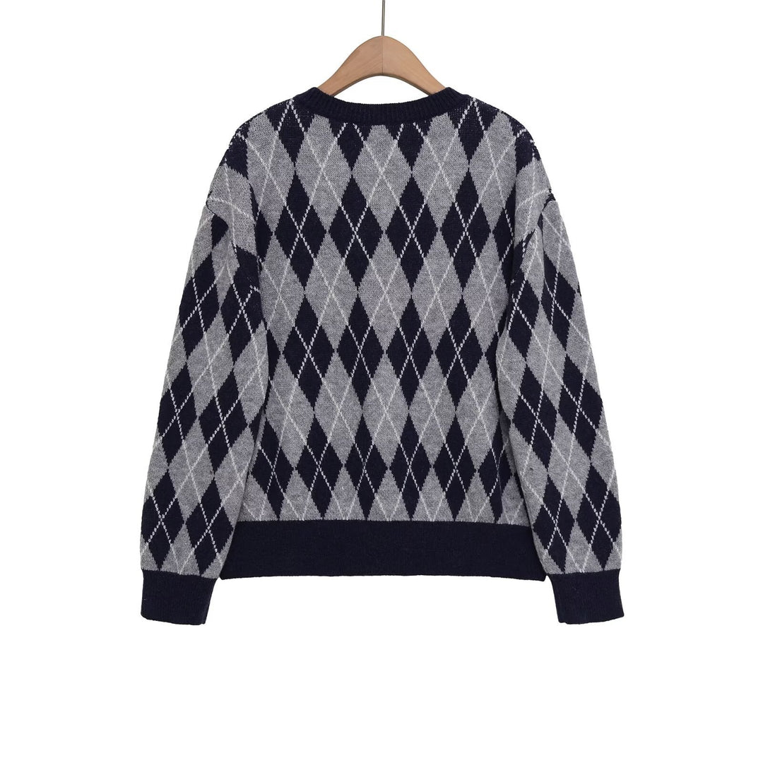 Damen Argyle V-Ausschnitt Strickpullover mit Rautenmuster Echo Archiv