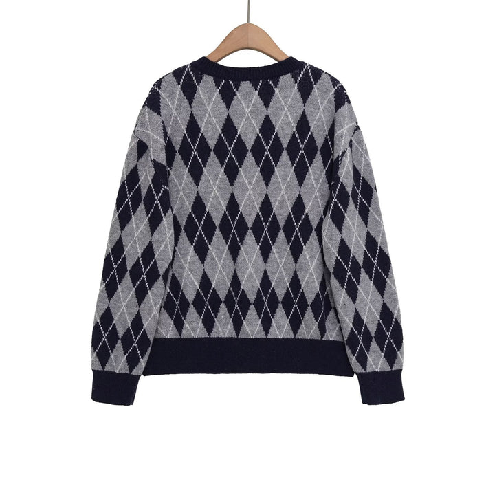 Damen Argyle V-Ausschnitt Strickpullover mit Rautenmuster Echo Archiv