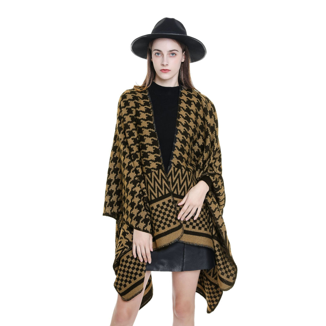 Damen Jacquard-Capeponcho mit Hahnentritt- und Geometriemuster Echo Archiv