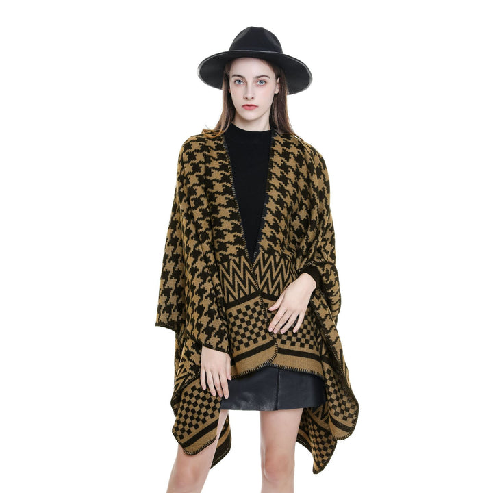 Damen Jacquard-Capeponcho mit Hahnentritt- und Geometriemuster Echo Archiv