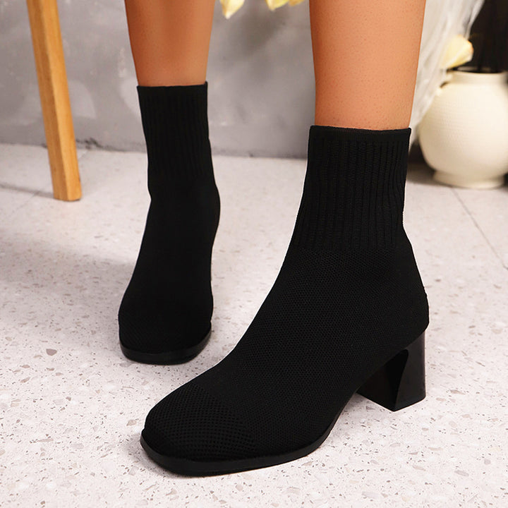 Damen nan gestrickte Sock-Ankleboots mit anatomischem Memory-Fußbett und skulpturellem Blockabsatz Echo Archiv