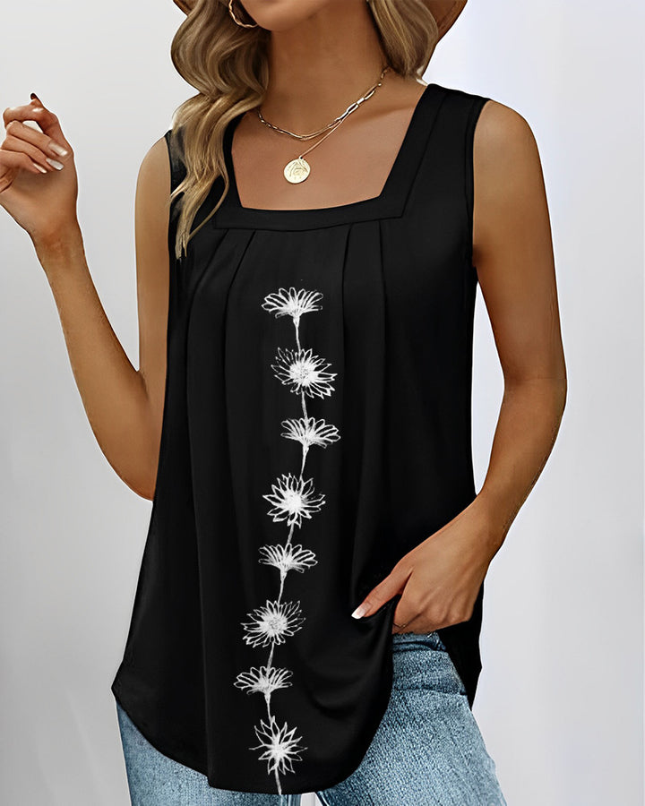 Damen nan ärmelloses Longtop mit quadratischem Ausschnitt, Faltenpassé und mittigem Blumenprint Echo Archiv