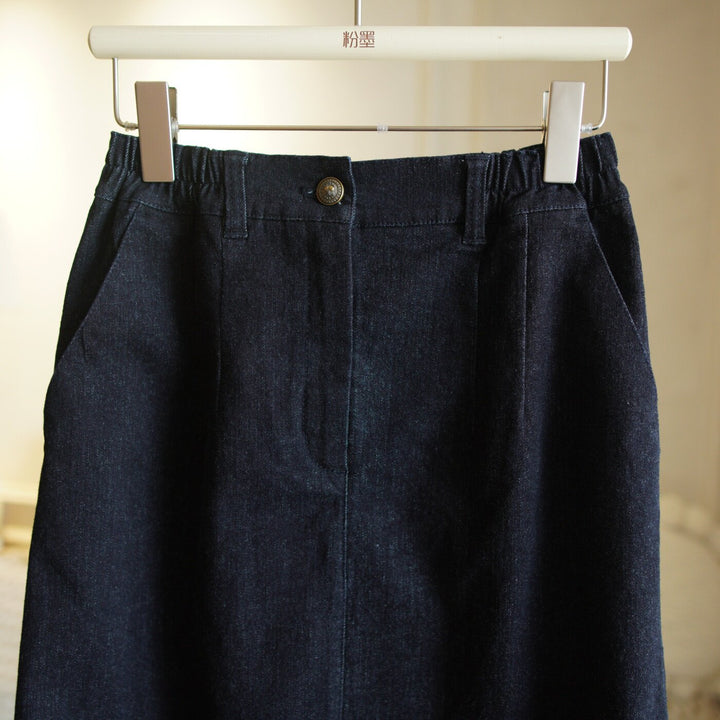 Damen Jeans-Midirock mit elastischem Bund Echoarchiv