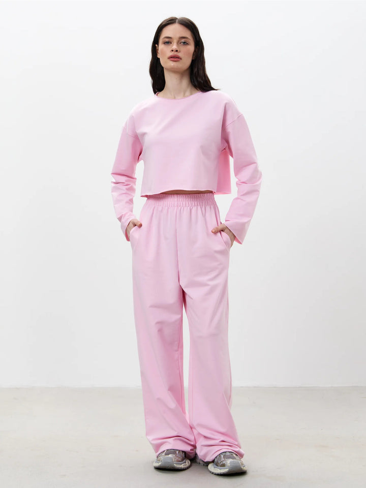 Damen Kurzgeschnittenes Sweatshirt und High-Waist Relax-Jogginghose Set – Avérine