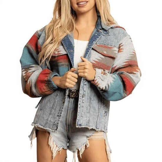 Damen Denimjacke im lässigen Boho-Stil mit Kapuze Echoarchiv
