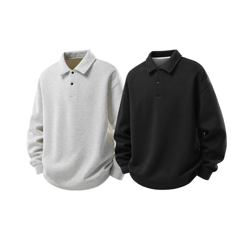 Herren Oversize Waffelstruktur-Polopullover mit halber Knopfleiste und gerippten Bündchen Echo Archiv