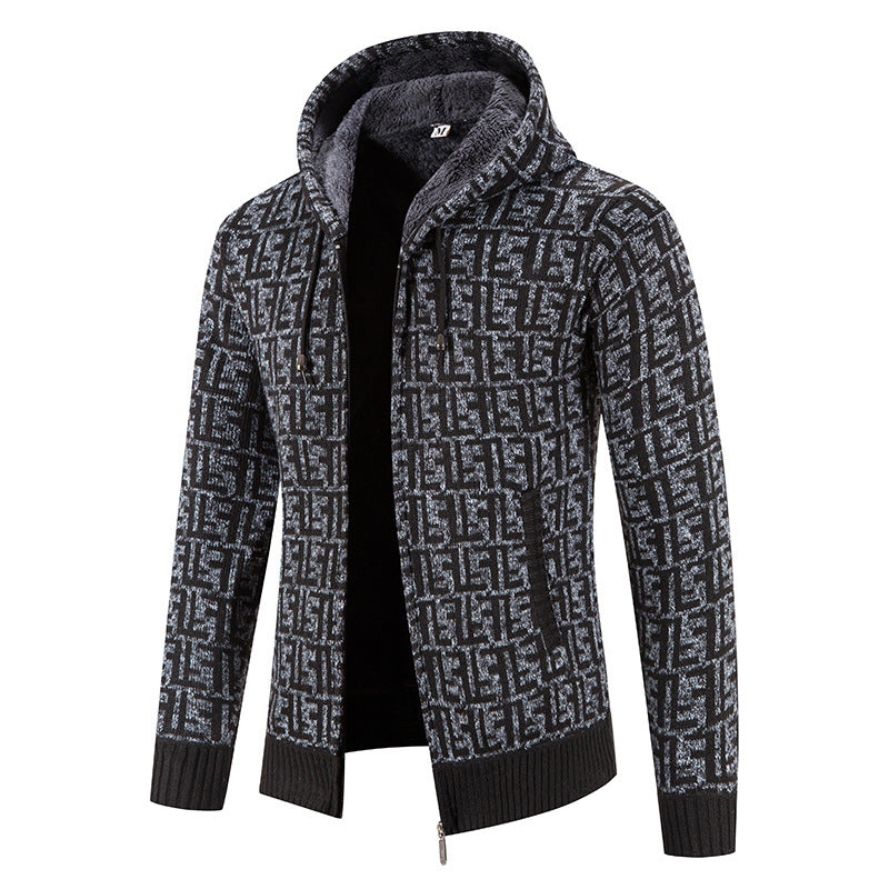 Herren Hochwertige Strickjacke mit modernem Muster und Kapuze Echoarchiv