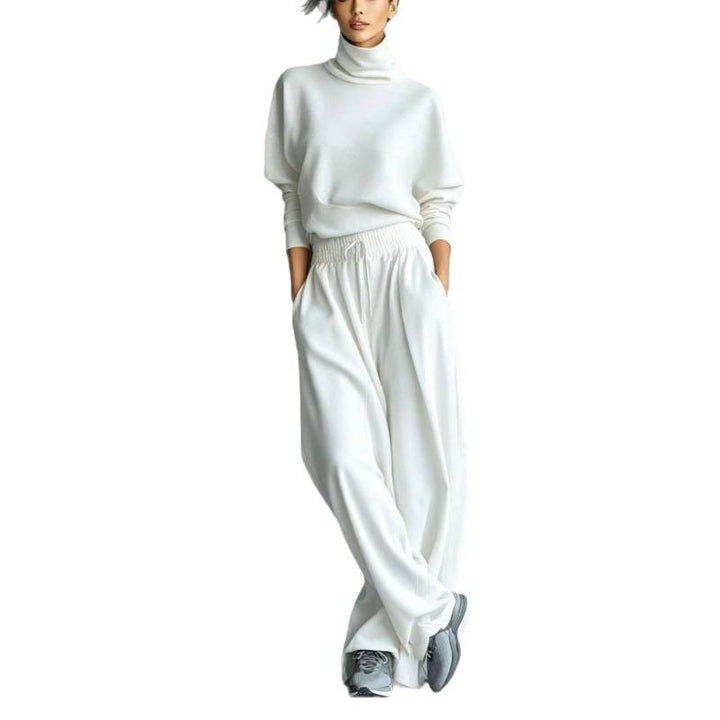 Damen Strick-Loungewear-Set mit Rollkragen und weiten Palazzo-Hosen – Élanora