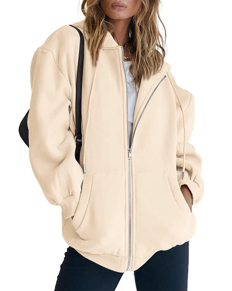 Damen nan Oversize-Kapuzenjacke mit durchgehendem Reißverschluss French-Terry, Kängurutaschen und elastischen Bündchen Echo Archiv