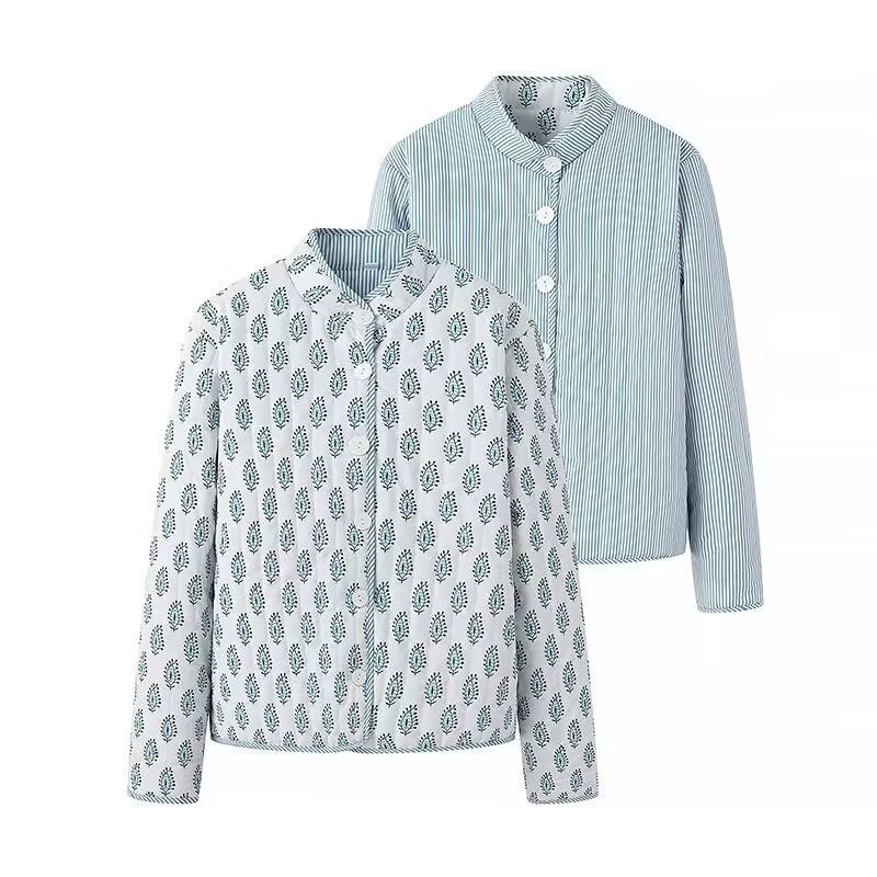 Damen Leichte Baumwoll-Hemdbluse mit Stehkragen, durchgehender Knopfleiste und Allover-Print Echo Archiv
