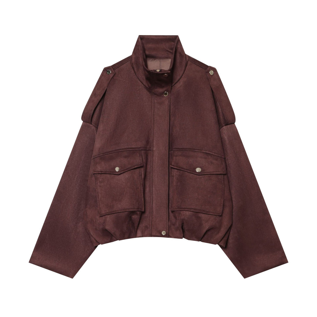 Damen kurzes Veloursblouson mit Stehkragen, Schulterpaspeln und aufgesetzten Klappentaschen – Célinea