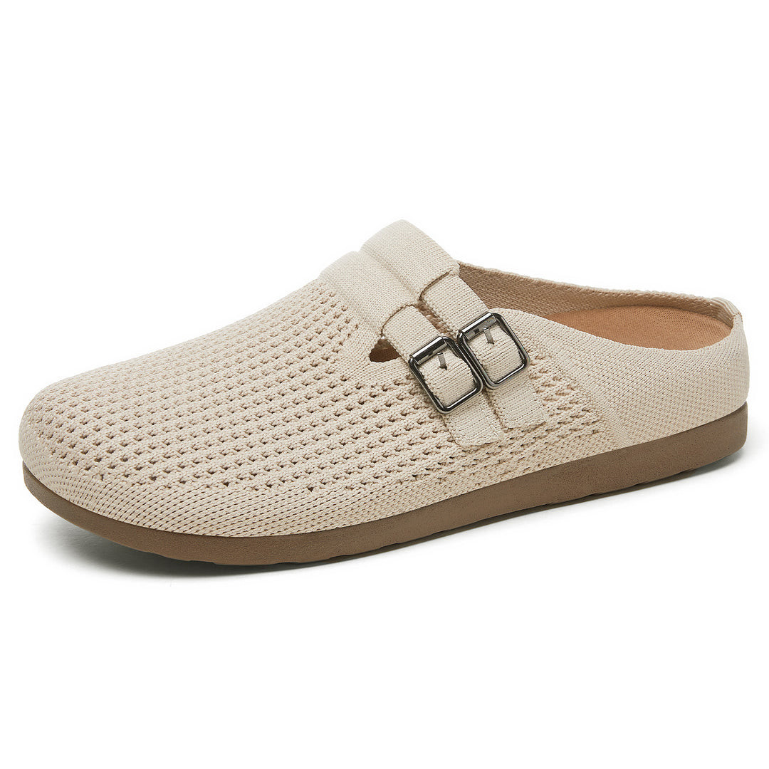 Damen nan gestrickter Clog-Mule mit doppelter Metallschnalle, atmungsaktivem 3D-Strickoberteil und ergonomischem Memory-Fußbett Echo Archiv