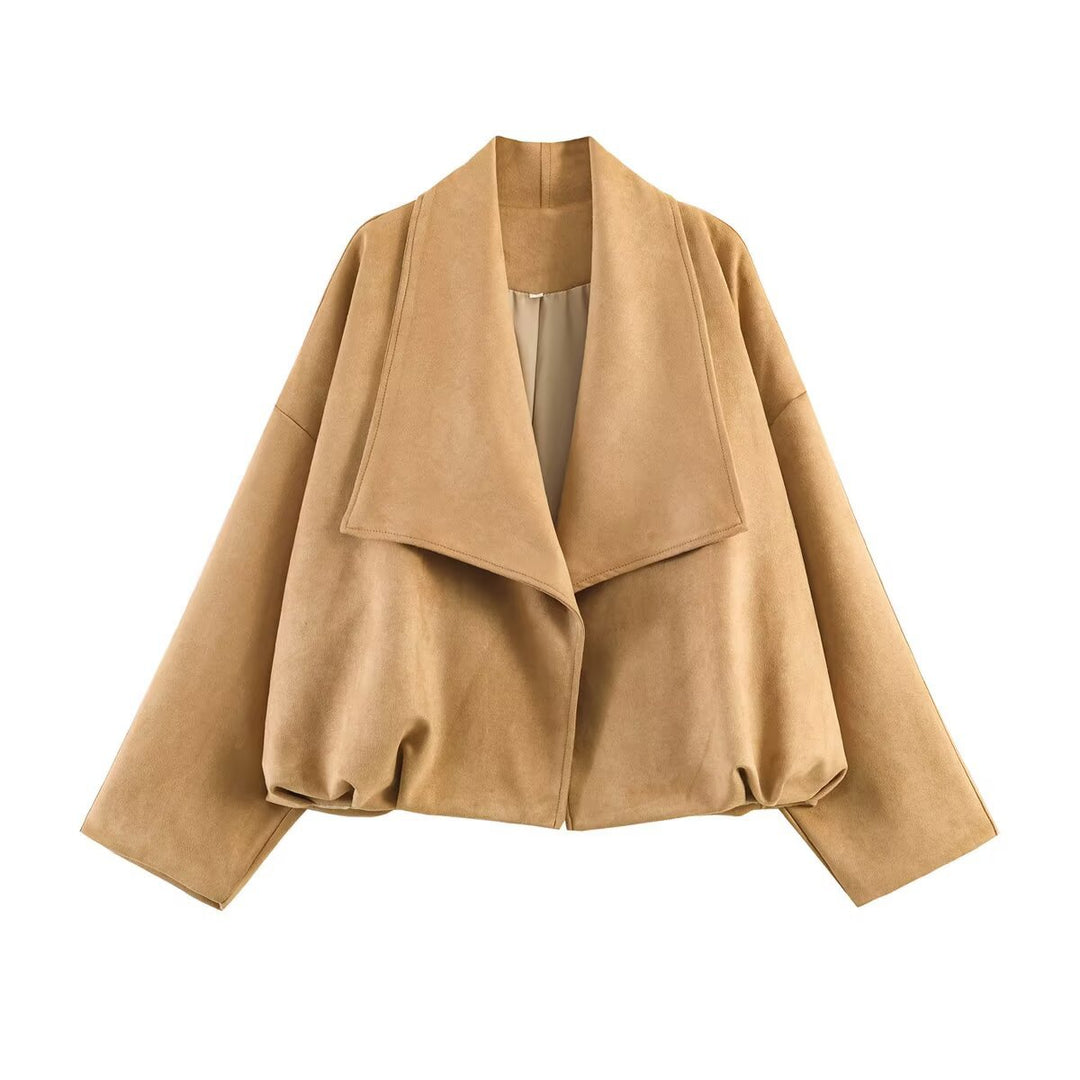 Damen Kurz geschnittene Oversize-Suedejacke mit weitem Wasserfallkragen Echo Archiv