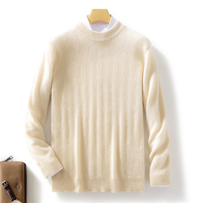 Herren Feinstrickpullover mit kurzem Stehkragen, strukturierter Längsrippe und schlanker Passform Echoarchiv