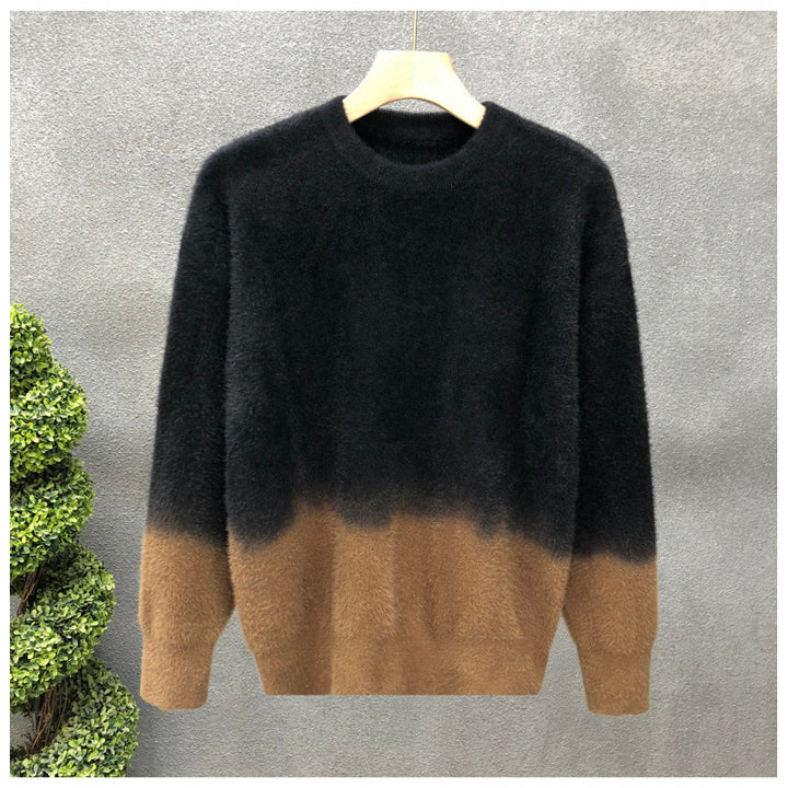 Herren Flauschiger Farbverlauf-Pullover aus Mohair-Mix mit Rundhals und geradem Schnitt Echoarchiv