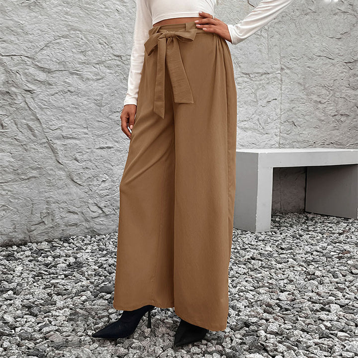 Damen Weite High-Waist-Hose mit Paperbag-Bund und Bindegürtel Echoarchiv