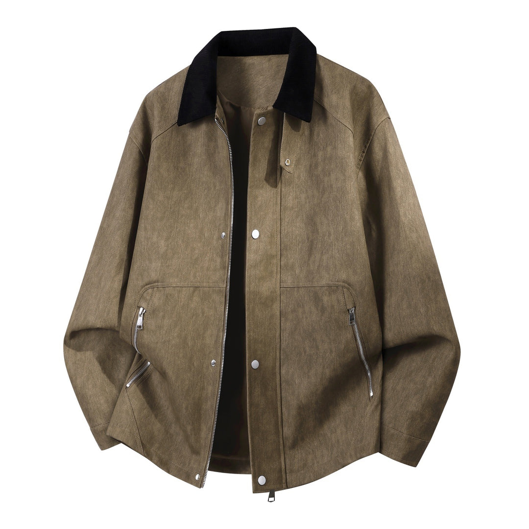 Herren Robuste Kunstleder‑Bomberjacke mit Cordkragen, Zwei‑Wege‑Reißverschluss & Reißverschluss‑Taschen Echoarchiv