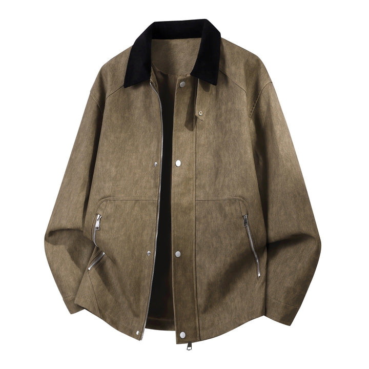 Herren Robuste Kunstleder‑Bomberjacke mit Cordkragen, Zwei‑Wege‑Reißverschluss & Reißverschluss‑Taschen Echoarchiv