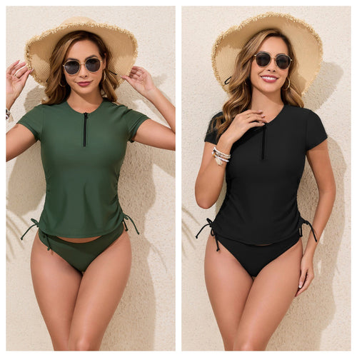Damen Sportliches Rashguard-Bikini-Set mit verstellbaren Seiten Echo Archiv
