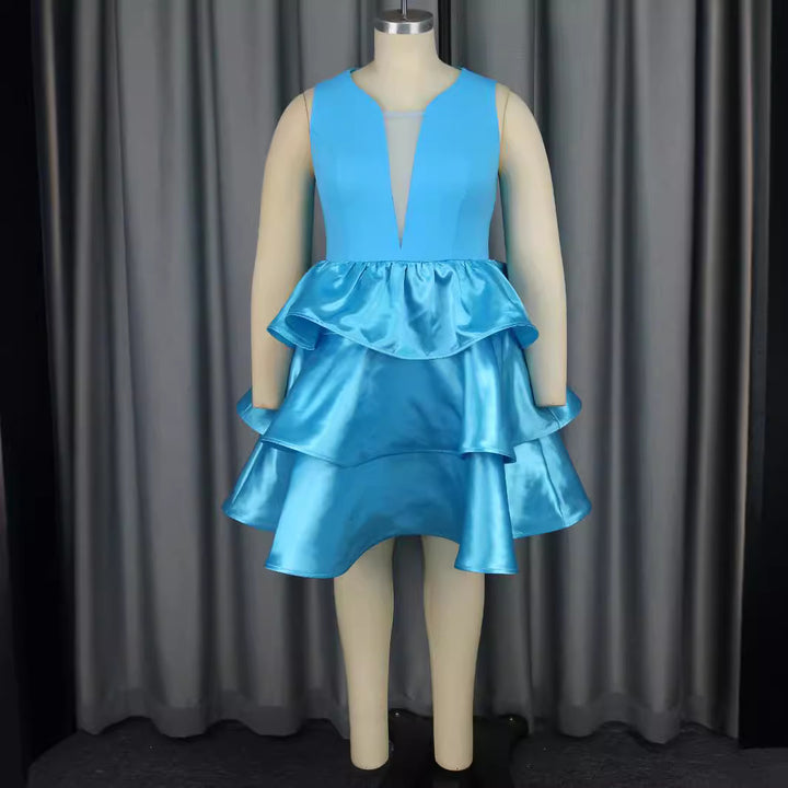 Damen Festliches Schwingendes Kleid mit Volant und Transparente Einsätze Echo Archiv