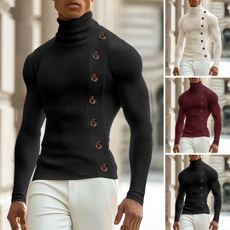 Damen Langarm Rollkragenpullover mit Knopfdetails Echoarchiv