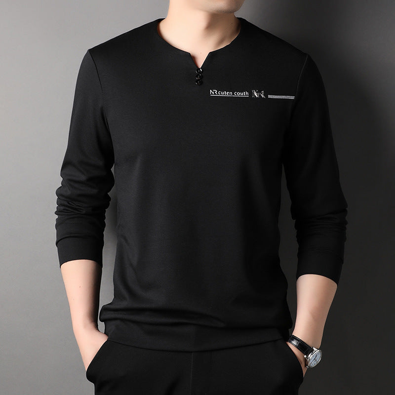 Herren Langarmshirt mit elegantem Stehkragen und modischen Knopfdetails Echoarchiv