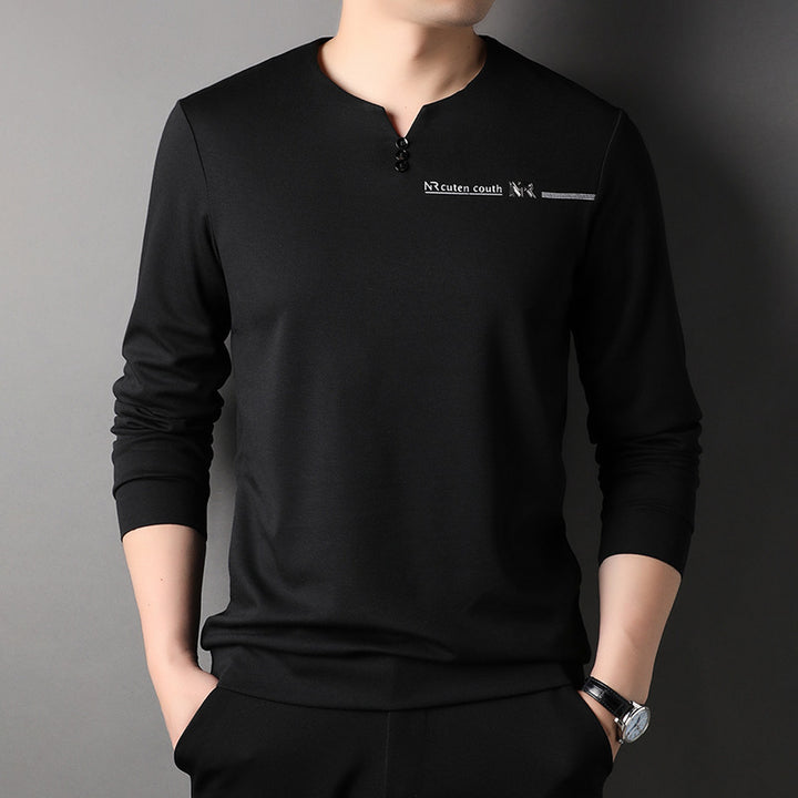 Herren Langarmshirt mit elegantem Stehkragen und modischen Knopfdetails Echoarchiv