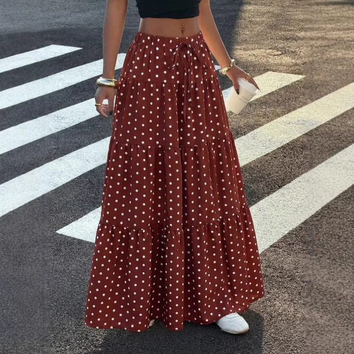 Damen Gestufter Maxirock mit elastischem Bund und Polka-Dot-Muster Echoarchiv