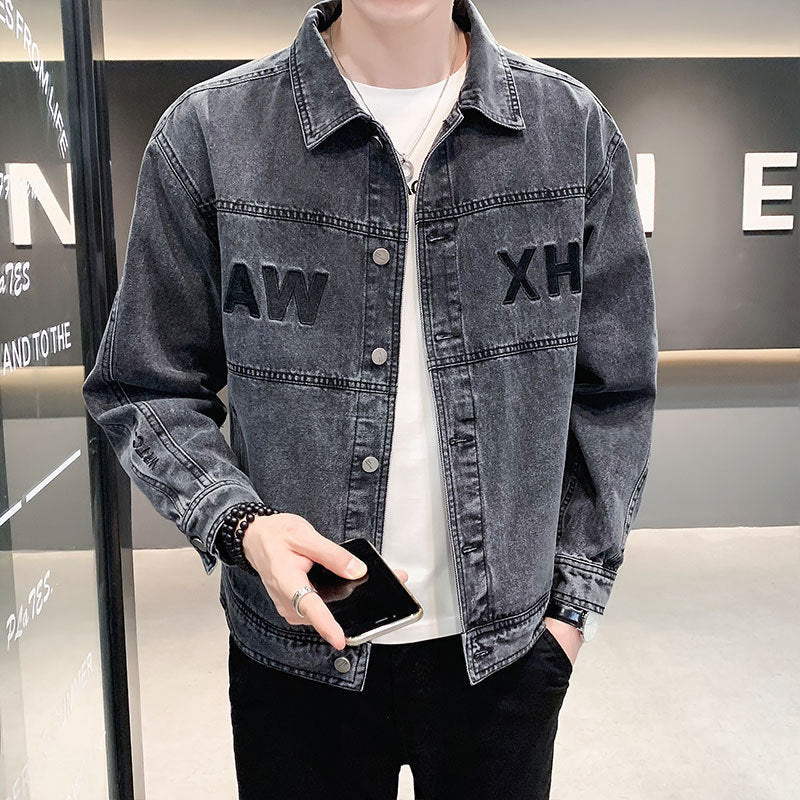 Herren Lässige Denimjacke mit modischen Applikationen Echoarchiv