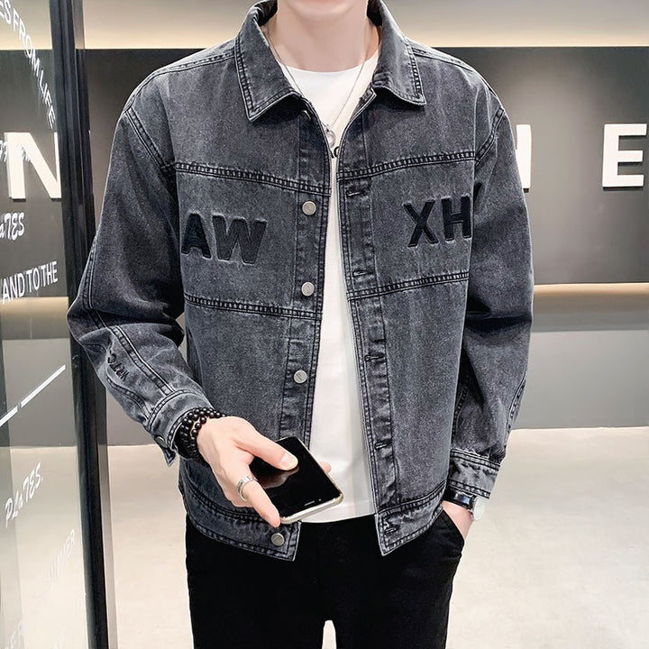 Herren Lässige Denimjacke mit modischen Applikationen Echoarchiv