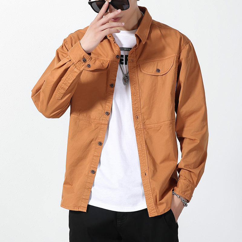 Herren leichte Canvas-Hemdjacke im Overshirt-Stil mit Brustpattentaschen und Knopfverschluss Echoarchiv