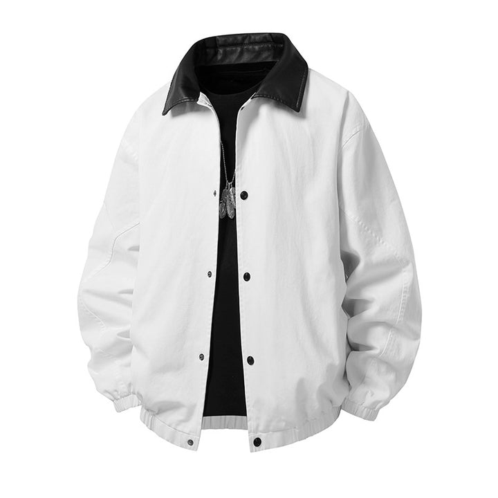 Herren Boxy-Coachjacke im minimalistischen Layering-Stil mit kontrastierendem Kunstlederkragen, Druckknopfverschluss & elastischem Saum Echoarchiv