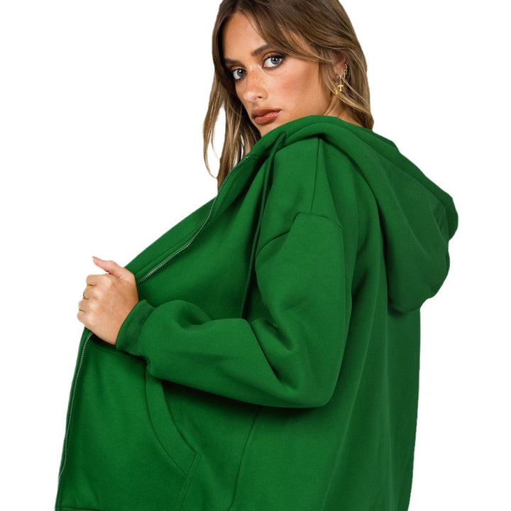 Damen nan lässige Zip-Hoodie-Jacke im Boxy-Cut mit überschnittener Schulter, verdecktem Tunnelzug und großen Kängurutaschen Echo Archiv