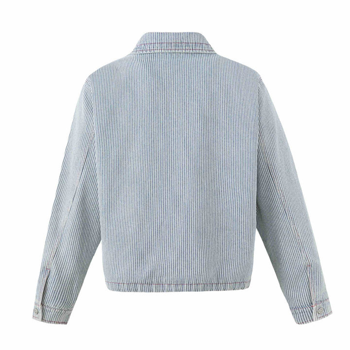 Unisex Kurze gestreifte Denim-Blousonjacke mit Zierkordeln Echoarchiv