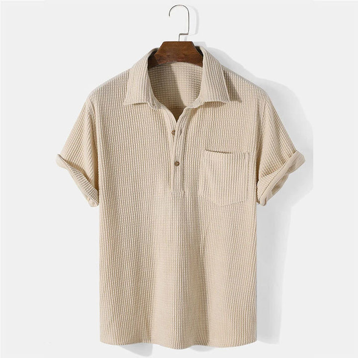 Herren nan Waffelstrick-Polo mit Hemdkragen, kurzer Knopfleiste und Brusttasche Echo Archiv