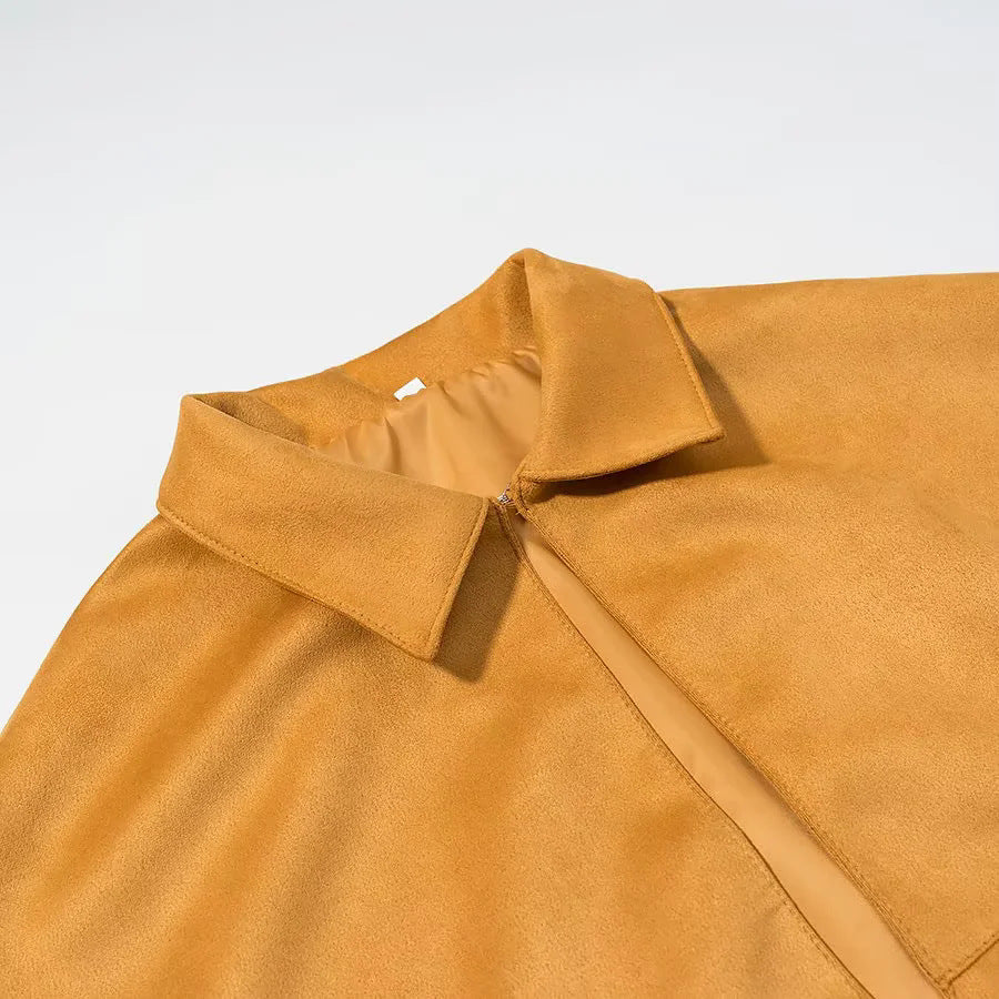 Damen nan Veloursoptik Cape mit Hemdkragen, Ziernaht und langen Fransen Echo Archiv