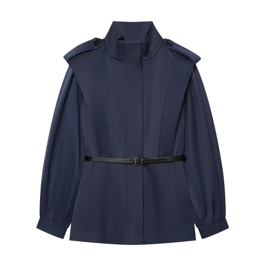 Damen Cape-ähnliche Manteljacke mit Stehkragen, Schulterklappen und Taillengürtel Echo Archiv