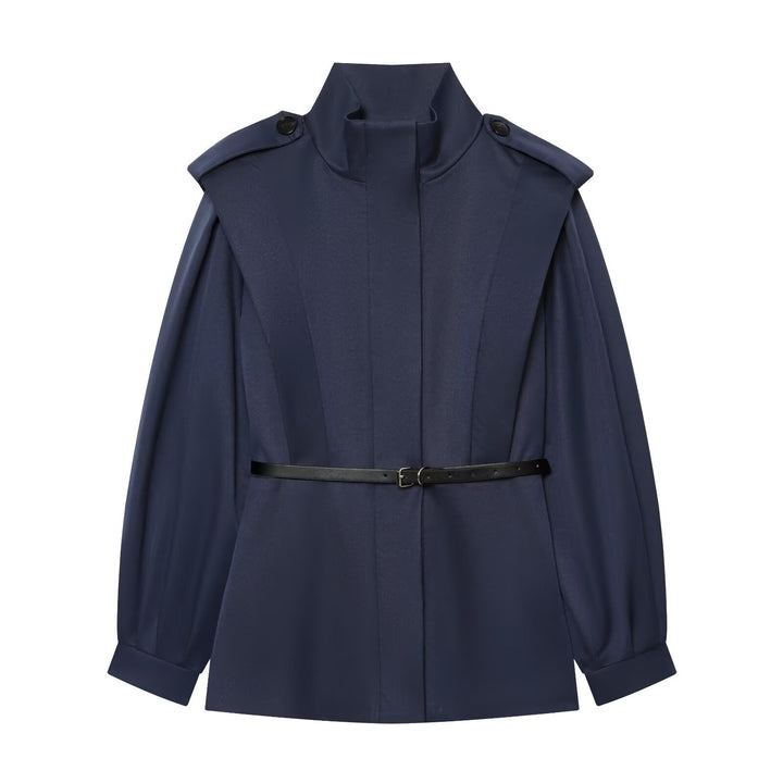 Damen Cape-ähnliche Manteljacke mit Stehkragen, Schulterklappen und Taillengürtel Echo Archiv