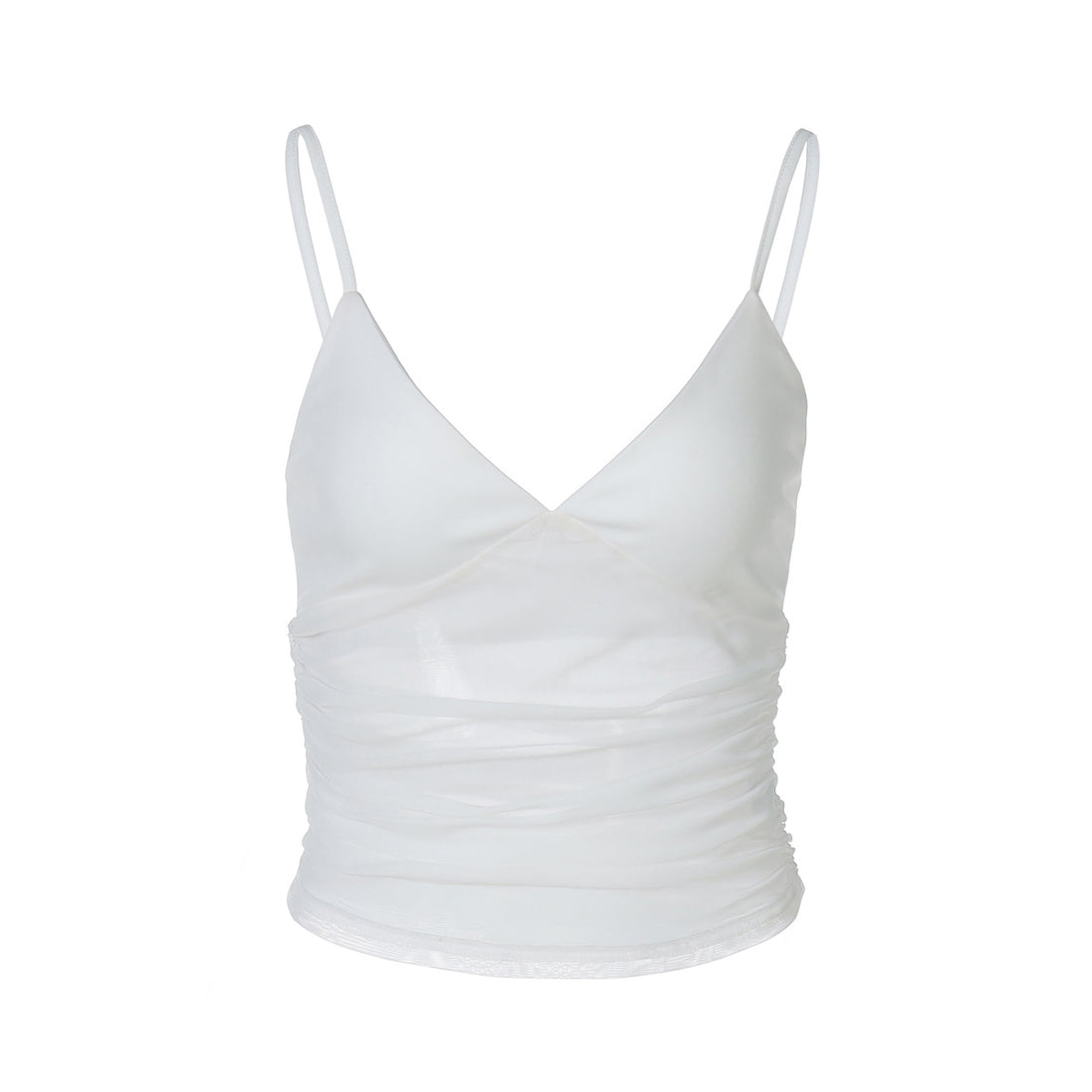 Damen Spaghetti-Träger Blusenoberteil mit transparenter Drapierung – Élovi