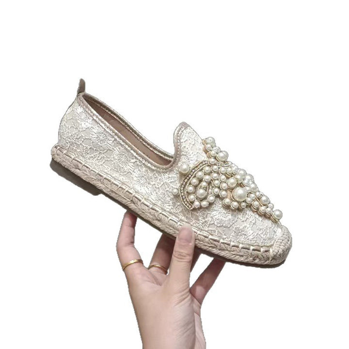 Damen bestickte Espadrilles mit handverzierten Perlenapplikationen – Lioré