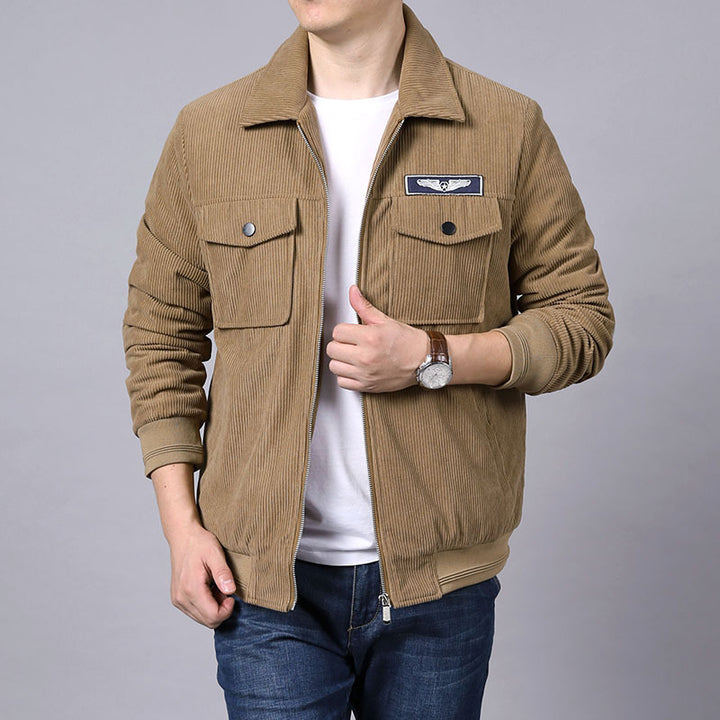 Herren Cordjacke im Trucker-Bomber-Mix mit Brustklappentaschen – Taviero