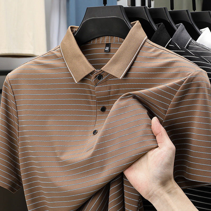 Herren modisches Kurzarm Poloshirt mit feinem Streifenmuster und atmungsaktiver Technologie Echoarchiv