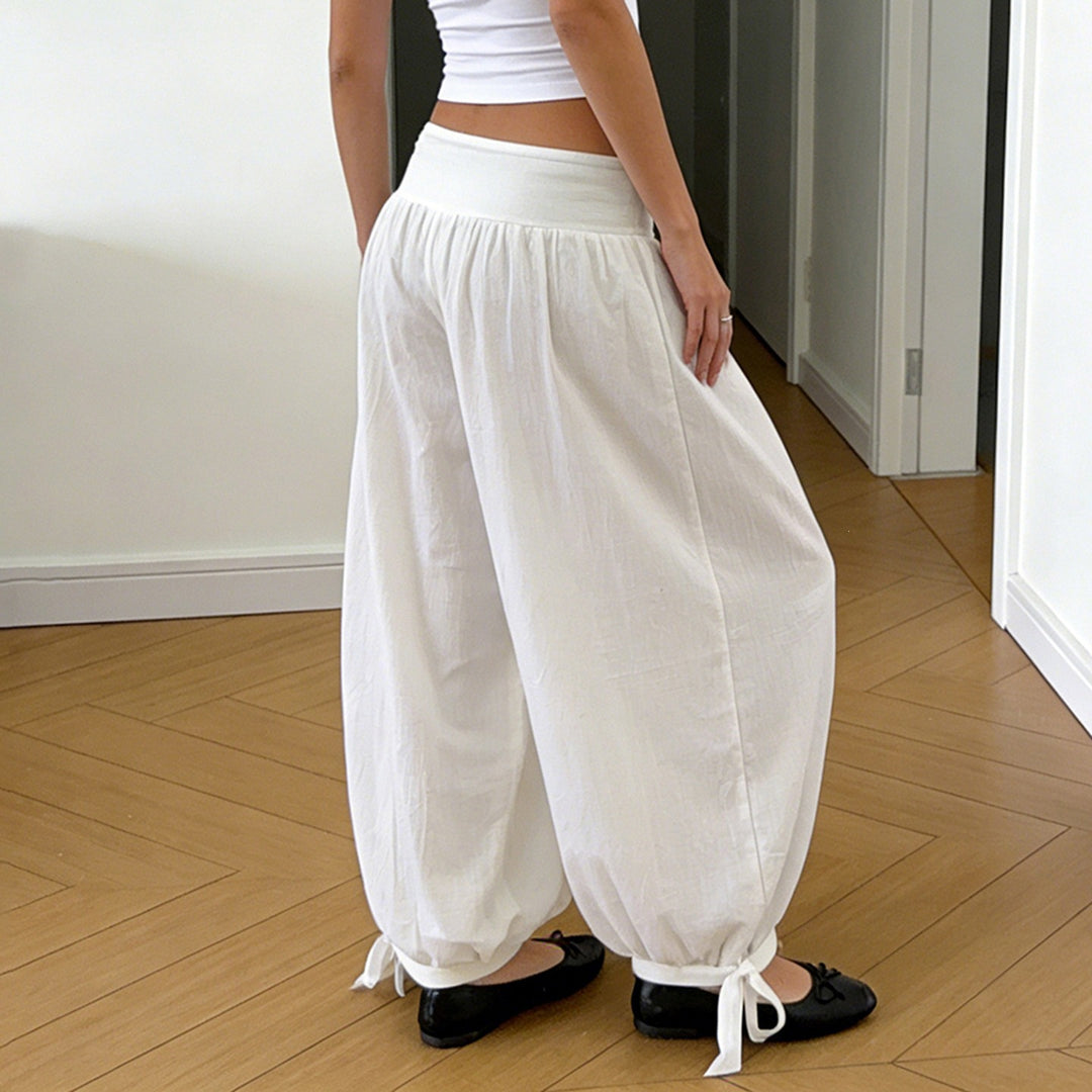 Damen weite Baumwollhose mit elastischem Bund und verstellbaren Bindebändern Echo Archiv